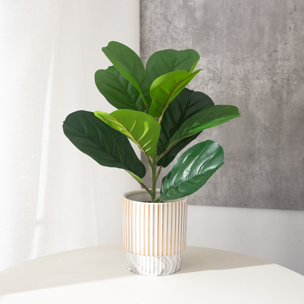Ficus Lyrata Tree - 38 センチメートル 9 フォーク人工フィカス植物プラスチックガジュマルの葉大きなゴムの木の葉小さなデスク植物家庭菜園屋外装飾